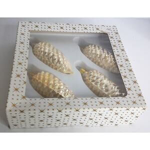 Vintage White Glass Pinecone Ornaments West Germany Set of 4